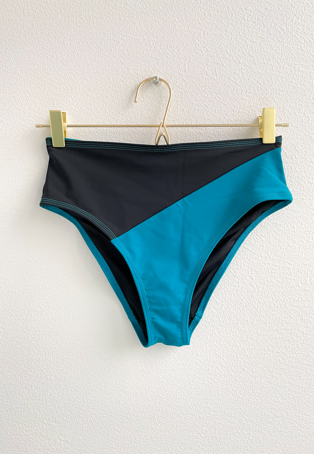 Solar High Waisted Bikini Bottom - Turquoise & Black SAMPLE